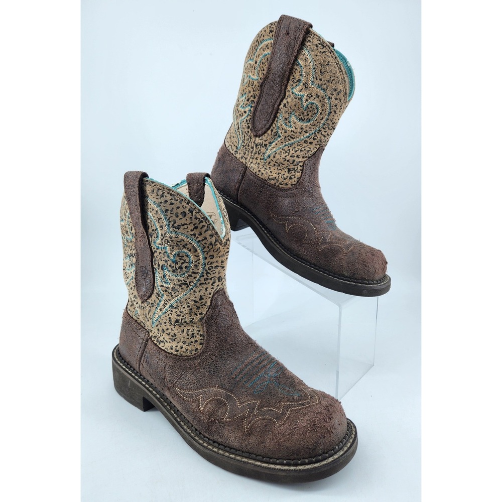 Ariat Fatbaby Heritage Cowboy Boots Womens 9B Brown Suede Leopard Print 10015363